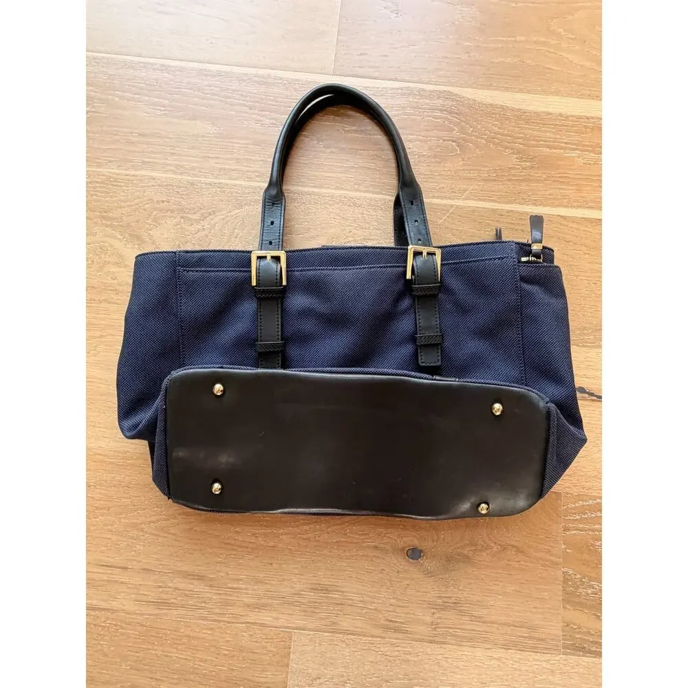India Hicks Duchess of Windsor Canvas Leather Tote Navy Laptop Bag
